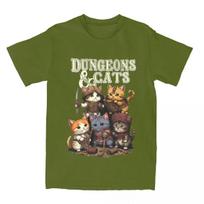 Men Women's Dungeon Dragon Cats T Shirt Apparel Kawaii Cat Pure Cotton T-shirt Clothing Funny Tee Shirt All Seasons S armijos žalia spalva