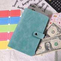 A6 Macaroon Leather Notebook Binder with 12 Refillable Zippered Pockets for Bills and Coins gray