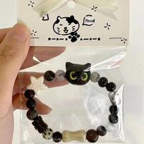 Dopamine Cute Kitten Beaded Bracelet - Chinese Style Luxury for Girls & Couples black