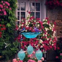 Bird Feeder Hanging Bath Food Dispenser Ornament Decor Garden Birdbath Birdfeeder for Backyard gray