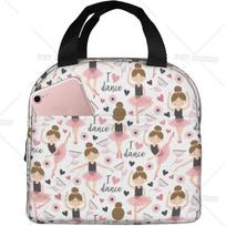 Ballet Dance Lover Gymnastics Lunch Box for Women Men Insulated Reusable Lunch Bags with Pocket for Work School Picnic Trip 22x20x13CM smėlis