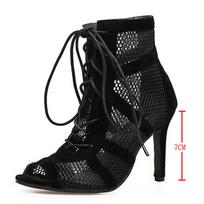 „Anekeh“ 7 cm vidurinio kulno kulkšnies dirželis tuščiaviduriai tinkleliai, 2023 m. madingi vasaros nėriniai Kryžmai surišti „Peep Toe Surface“ moteriški suknelės batai, 35–43 dydis 35 juoda