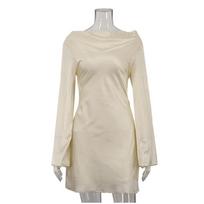 Backless Lace-Up Satin Mini Dress Women's Long Sleeve Elegant Fashion Bandage Sexy Dress Ladies Hollow Out Party Dress Ne L abrikosas