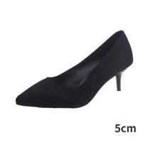 2024 Arrival Korean Concise Pointed Toe Office Shoes Women's Fashion Classic Black Solid Flock Shallow High Heel Shoes for Women 34 black