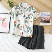 Summer Cotton Crepe Ladies Pajamas Short-sleeved Shorts Two-piece Simple Fresh and Cute Homewear Pajama Set Women S smėlis