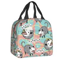 Opossum Screm Insulated Lunch Bag for Camping Travel Animal Pet Resuable Thermal Cooler Lunch Box Women Kids 22x20x13CM smėlis