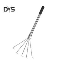 Rankinis ravėjimo grėblys Nerūdijančio plieno rankinis grėblys su 5 dantimis Didelio patvarumo sodininkystės grėblys dirvos purenimui, mulčio pasklaidymui 45cm Arc-shaped gray