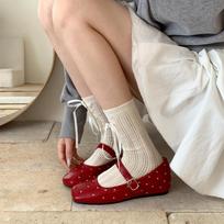 Inner heightening version~ retro gypsy star riveted ballet single shoes women's spring and autumn one-word buckle with shallow mouth Mary Jane shoes 35 raudona