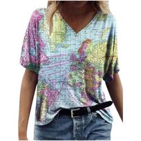 Women's New 2025 Short Sleeved Summer Loose Map&American 3D Printed Youth V-neck T-shirt 5XL