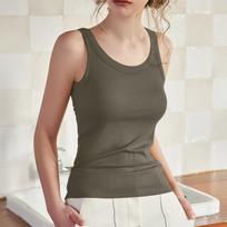 Women's Round Neck Solid Color Sleeveless Short Top With Chest Cushion Vest L armijos žalia spalva