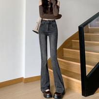 Small Retro Light-flare Denim Horseshoe Pants for Women In Spring and Autumn New Style Slim High-waisted Bell-bottom Pants Casual Trousers S