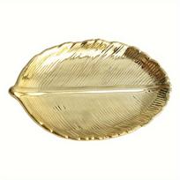 1 Small Gold Leaf-shaped Ceramic Jewelry Plate-deal for Storing Rings,Necklaces and Bracelets,a Tray Organizer and Delicate Wedding Ceramic Decoration Pack of 1