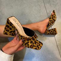 New Tide Summer Weird Heeled Mules Women's High Heeled Ladies Party Slippers Black Leopard 35 leopardo rašto spalva