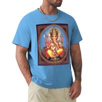 Ganesh / Ganesha ???? ???? Indian Elephant Hindu Deity T-Shirt Quick Drying Boys Whites Tee Shirts For Men S vidutiniškai mėlyna spalva