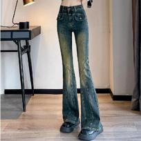 Washed High Street Light-flare Jeans for Women In Autumn New High-waist Slim and Slim Bell-bottom Pants XS