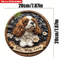 2D Plokščias 20*20cm 1vnt Sėdėk, Vizgink uodegą, Mylėk Kavalieriaus Karaliaus Karolio šuo dizainas Apvalus ornamentas, Idealus aukštos kokybės medinis dovanų šunų mylėtojams, Nereikia elektros 20*20cm gray