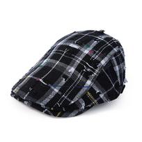Men Vintage Beret Women's Plaid Forward Cap Spring Summer Peaked Cap juoda