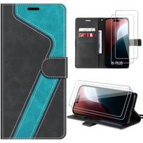Coque pour iPhone 16 Plus - Protection Rabat - Verres Trempés Inclus - Effet Cuir Bleu - Moderne