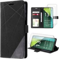 Case for Xiaomi Redmi Note 13 Pro 5G - Black - Shockproof PU Leather - Card Holder - 2 Tempered Glass