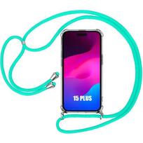 Coque Cordon - Silicone - pour iPhone 15 Plus - Transparent - Antichoc - Turquoise