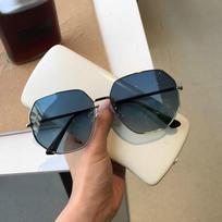 Transparent Blue Sunglasses Men'S Polygonal Metal Driving Sunglasses Trendy Versatile Glasses Women
