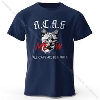 Playful Cat Doodle Print 100% Cotton T-Shirt, Soft & Breathable Round Neck Short Sleeve Tee, Unisex Cute & Fun Style XXXXL tamsiai mėlyna