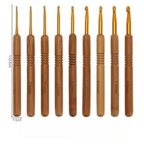 9 vnt. bambukinės rankenos vąšeliai 2,0 mm-6,0 mm Naudingi vąšeliai „pasidaryk pats“ megztiniui, kepurei nerti, priedai brown
