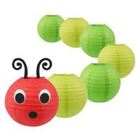 Popieriniai žibintai-vikšreliai, pakabinami ant lubų, dekoracija su akimis ir burna mokyklos klasei 20cm 7pcs yellow