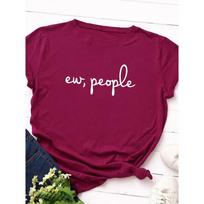 Ew People-Letter Print T-shirt For Women Round Neck Loose Fitting Short Sleeve T-shirt Women's Clothing S