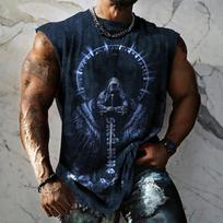 Men's graphic skeleton men's t-shirt 3D printing crew neck shirt fashion fashion designer muscle sports summer S black