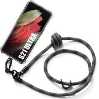 Lanyard Case for Samsung Galaxy S21 Ultra - Shockproof Anti-Scratch with Detachable Lanyard Grey pilka