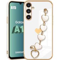 Case - BOOLING - for Samsung Galaxy A15 - Shockproof Silicone - Golden Love Pattern - Luxury White balta