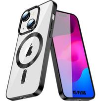 Silicone Case - for iPhone 15 Plus - Black - Magnetic Ring - Transparent Protection - Slim juoda