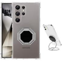 Case for Samsung Galaxy S24 Ultra - Transparent Shockproof Silicone with Adjustable Octagonal Folding Stand
