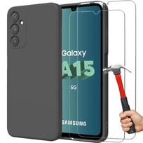 Case -BOOLING - for Samsung Galaxy A15 5G - Matte Black - Silicone Protection - 2 Tempered Glasses juoda