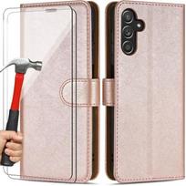 Case for Samsung Galaxy A14 4G/5G Leather Effect Anti-Scratch Pink + 2 Tempered Glasses rožinė