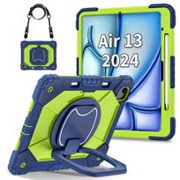 For Apple iPad Air 13 (2024)/ iPad Air 13‑inch (M2). 360° Rotating Grip Heavy Duty Protection Stand TPU+PC 3in1 Anti-knock Shockproof Tablets PC Case iPad Air 13 (2024) tamsiai mėlyna spalva