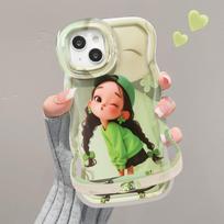 Cute Cartoon Girl Suitable for Iphone16promax IPhone Case 15 Dual Stand 14 Niche 13 Silicone Redmi K40/K40 Pro gray