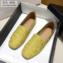 Cheap Square Toe Loafers Women Faux Leather Ballet Flats Big Size 42 Ladies Hollowed Summer Trip Shoes Woman Embroidery Moccasin CN 35 geltona