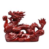 Drakono ornamentas Kinų Feng Shui Drakono statulėlė Laimingi mediniai gyvūnai Figūrėlė 12cm raudona