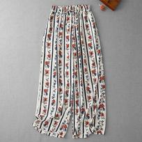 2025 summer new retro red floral wide-leg casual pants women's loose and thin vertical straight light and long pants M