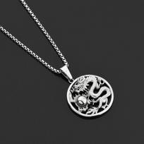 Style Men's Retro Necklace Coiled Dragon Play Pearl Pendant Dragon Pattern Personality Pendant One Size sidabras