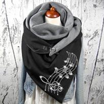 Lady Scarf Women Cotton Print Horse Note Rose Star Warm Button Turban Scarf Warmer Fleece Scarf Bufanda Invierno Mujer One Size