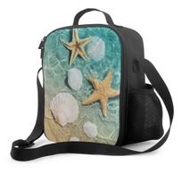 Sea Starfish With Nautilus Lunch Box Insulated Meal Bag Nautical Ocean Sea Lunch Bag Food Container for School Travel Picnic 26.5x20x11.5CM smėlis