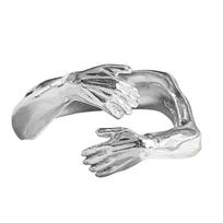 Silver Hug Ring Love Hug Hands Open Ring Anti Rust Comfortable Couple Ring for Anniversary sidabras
