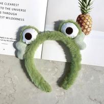 New Big Eyed Frog Plush Headband Women Funny Cartoon Animal Wide Edge Elastic Anti Slip Headband for Girl Hair Accessories