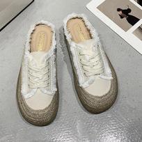 New lazy vacation half-drag canvas shoes women's summer outer wear bag head lazy cool slippers 35 abrikosas