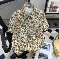 Cuban Collar Thai Beach Floral Shirt Short Sleeve Summer Ice Silk Southeast Asian Clothing Island Vacation Men's Beach Outfit M