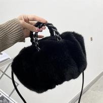Plaušinė pirkinių rankinė per petį moterims minkšta moteriška kailinė ponios rankinė juoda pagrindinė rankinė
