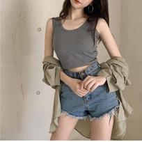 Women's Cotton Camisole Tank Top – Summer 2025 Sleeveless Crop Innerwear/Outerwear, Net Red Style, Sexy & for Students One Size pilka spalva